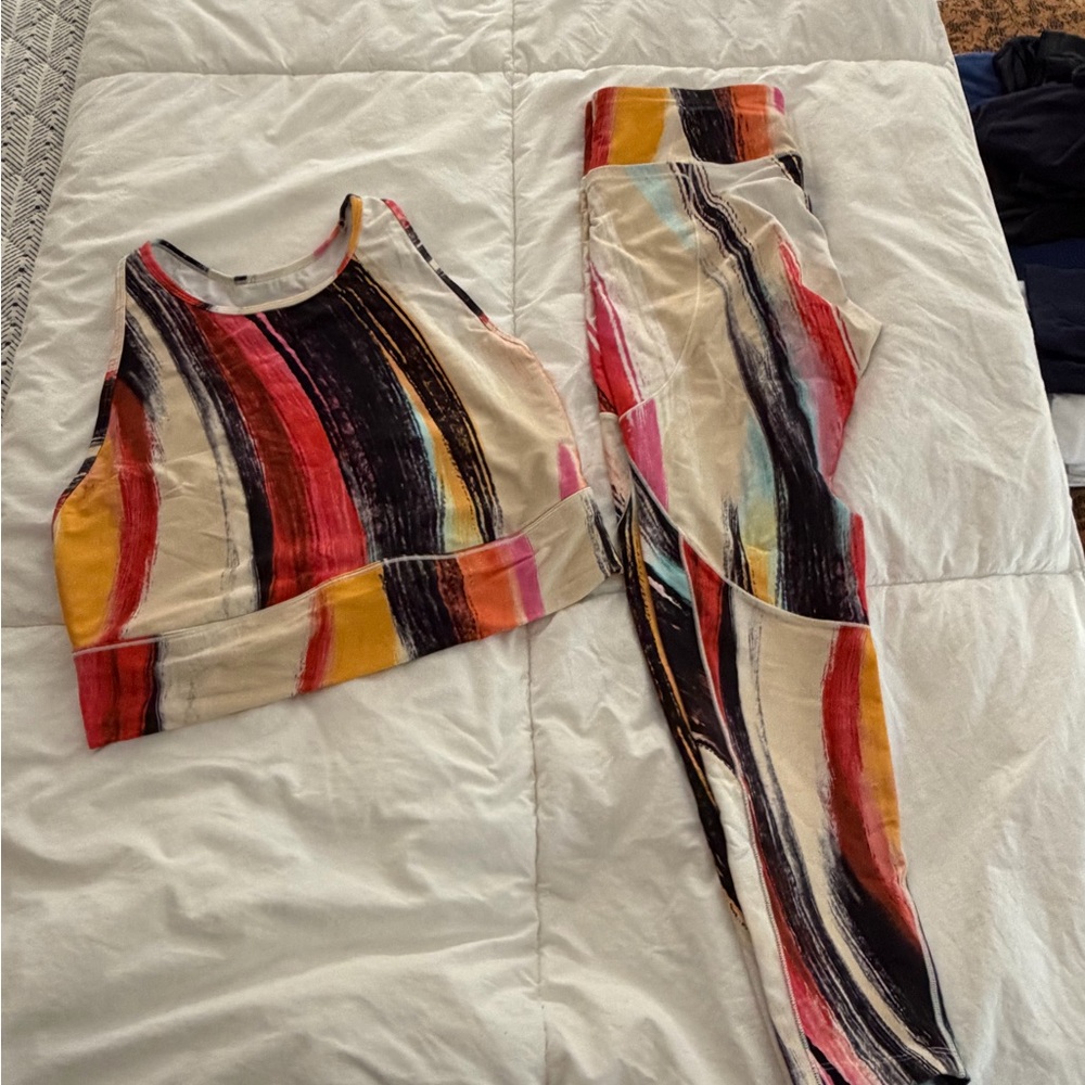 Multicolor Striped High-Rise Leggings and Crop Tank Set